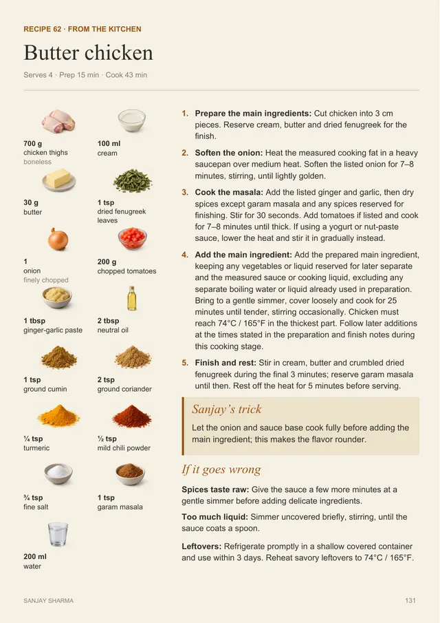 A recipe page from the book: Butter chicken