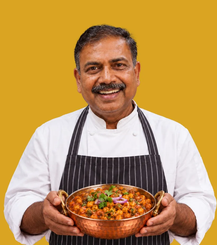 Sanjay with a dish from the book